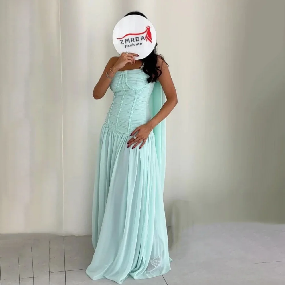 맞춤형 A라인 이브닝 드레스 화려한 쉬폰 프롬 드레스 스트랩리스 공식 행사 민소매 파티 가운 로브 소와레