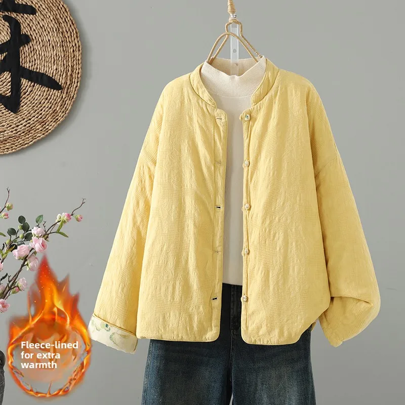 

Handmade High Quali Cotton Jaet Chinese Sle ort Outerwear Women's Faion Tea Costume Top with Button Design Winter N...