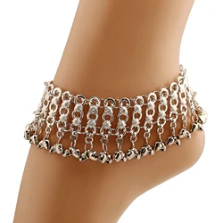 Boho Ethnic Silver Color Bells Tassel Anklets for Women Summer Beach Party Belly Dance Sexy Leg Ankle Bracelet Foot Jewelry