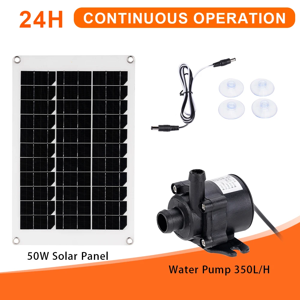 50W Solar Panel Brushless Solar Power Water Pump Set Quiet Submersible Water Sprinkler Pool Pond Garden Fountain Decor