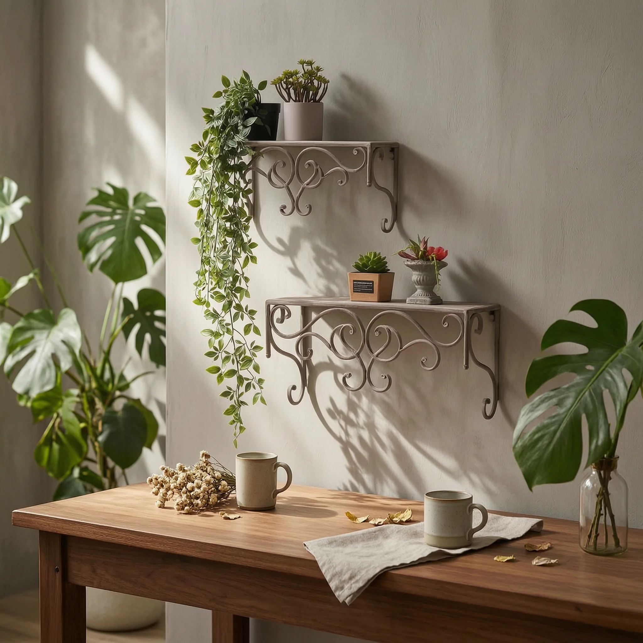 Scrollwork Shelf Stylish Wall-Mounted Shelf with Brackets Furniture Versatile Long-Lasting for Decorators, Entryway, Cafe