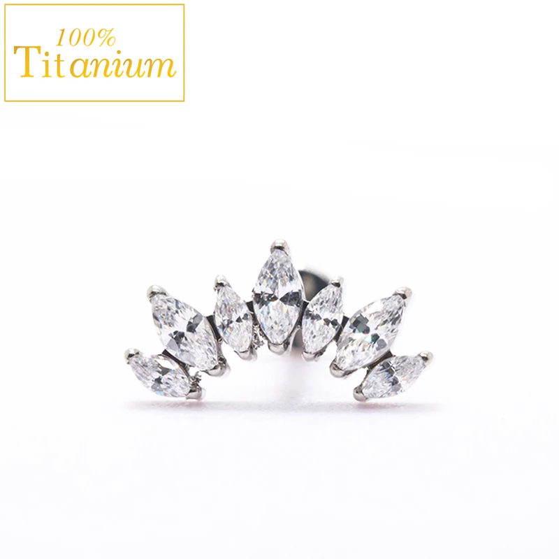 G23 Titanium Piercing Labret Lip Ring Cluster Top CZ Cartilage Tragus Helix Ear Stud Internal Thread Earring Gothic Body Jewelry