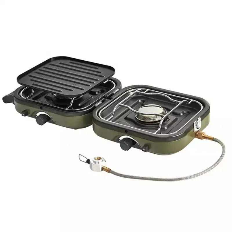 Wholesale portable foldable double burner camping stove outdoor picnic camping cookware gas cooker