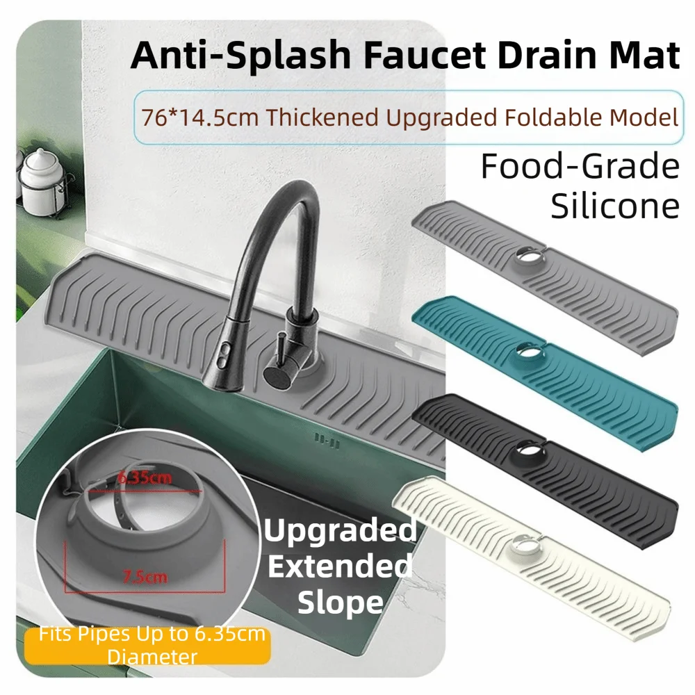 

Quick Dry Silicone Splash Guard Fast Drainage Easy To Install Countertop Protector Absorbent Reusable Faucet Splash Catcher