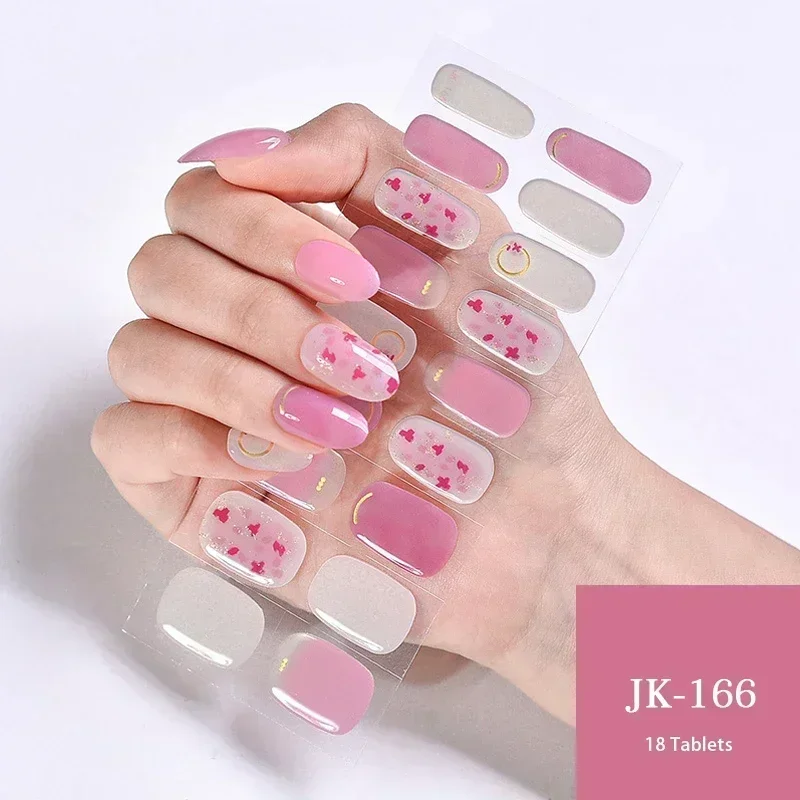 20/24Tips Gel Nail Strips Patch Sliders Flowers Gradient Color Adhesive UV Semi-Cured Gel Nail Stcikers Nail Art Decorations