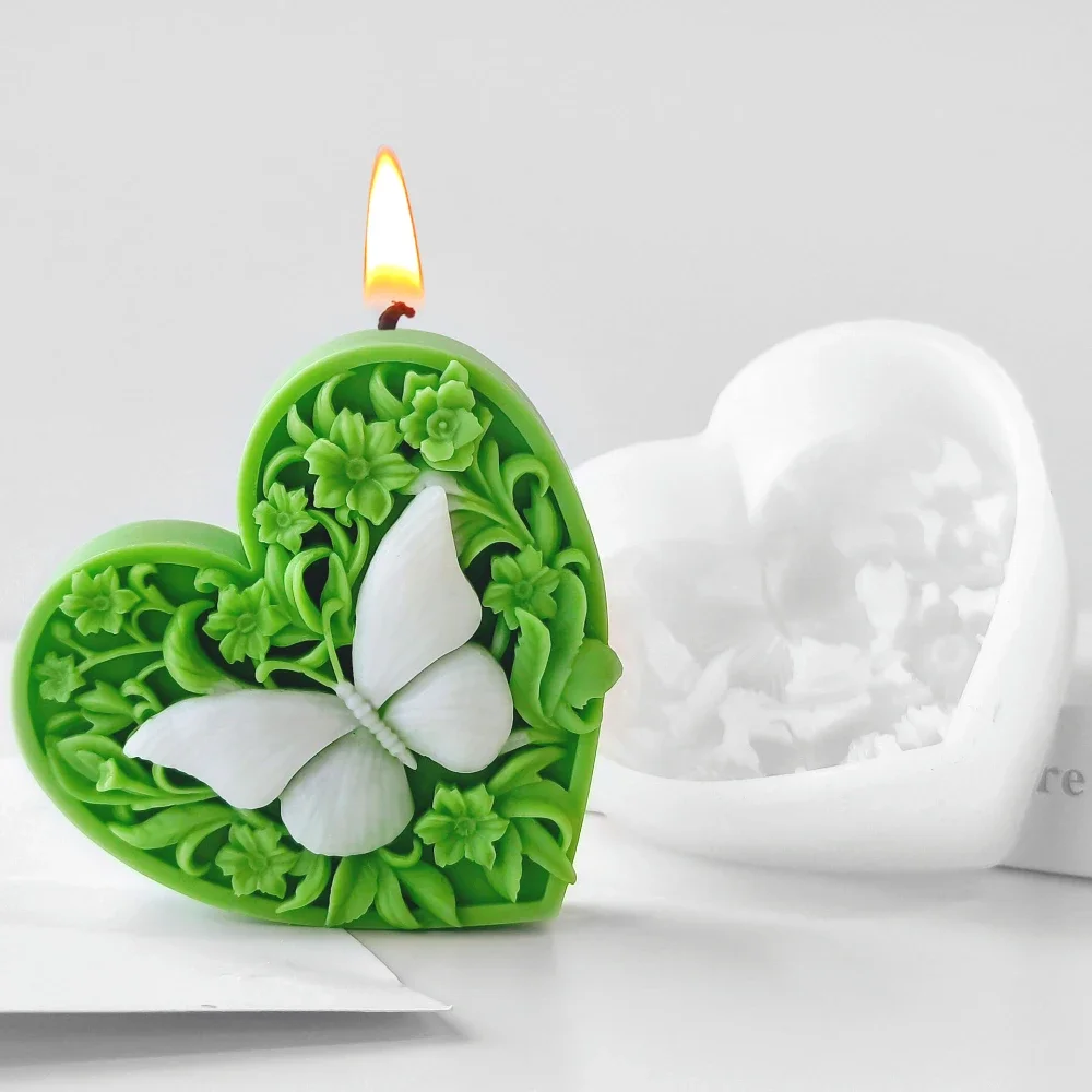 3D Relief Butterfly Flower Candle Making Tools Rose Heart Soap Silicone Molds Valentine’s Day Gift Chocolate Mould Wedding Decor