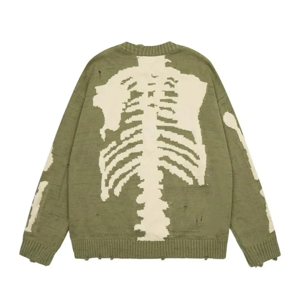 

25ss New Kapital Hirata Bone Skeleton Japanese Vintage Pullover for Men Round Neck Knitted Sweater