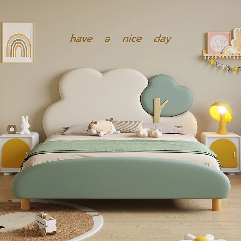 Children's bed modern simple soft foreskin bed creative solid wood bed