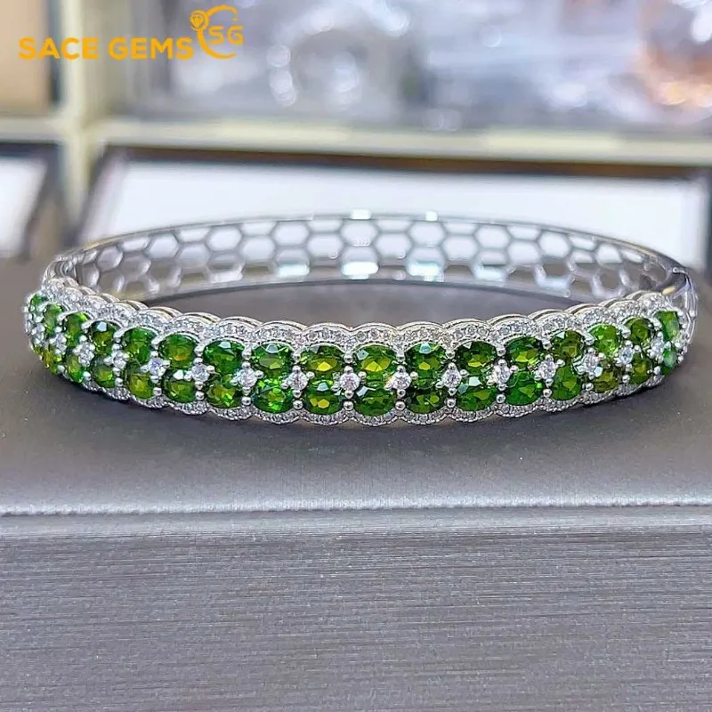 

SACEGEMS New Certified 3*4mm*34pcs Natural Diopside Bracelets 925 Sterling Silver 18.5cm for Women Engagement Party Fine Jewelry