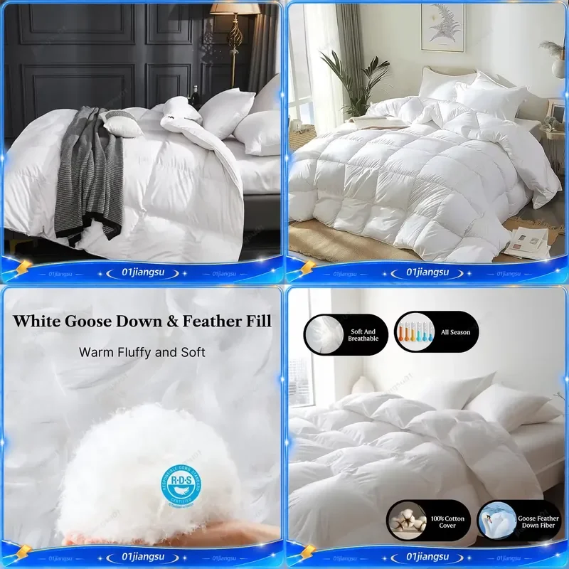 100 Percent Goose Down Duvet Winter Warm Thick Quilt Soft Fluffy Cotton Shell Four Seasons Bedding Queen King Full Size Hotel
