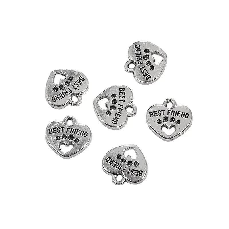 100 Stück antiksilberfarbene BEST FRIEND HEART Charms-Anhänger 15 x 14 mm für Halsketten, Armbänder, Ohrringe – Detail 1