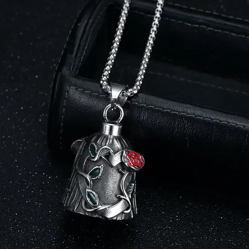 Retro Fashion Rose Bell Pendant Necklace for Men Punk Motorcycle Riding Rock Lucky Exorcism Jewelry Accessories