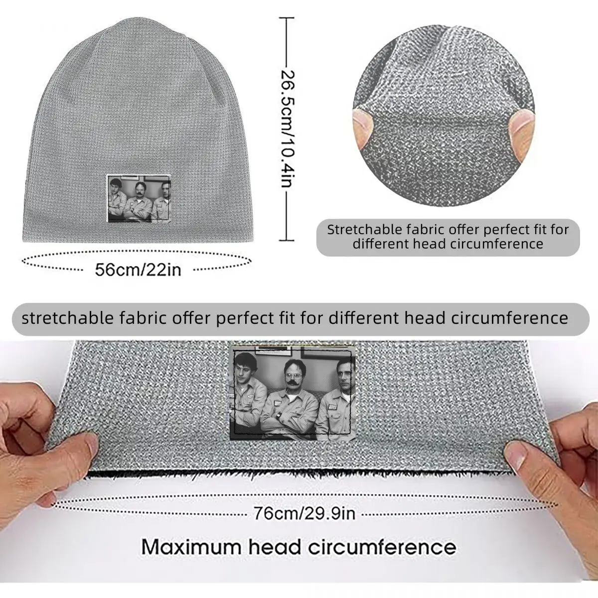 Jim, Dwight And Michael At Utica The Office Dunder Mifflin Paper Company Waffle Fleece Lined Beanie with PU Leather Patch Cap