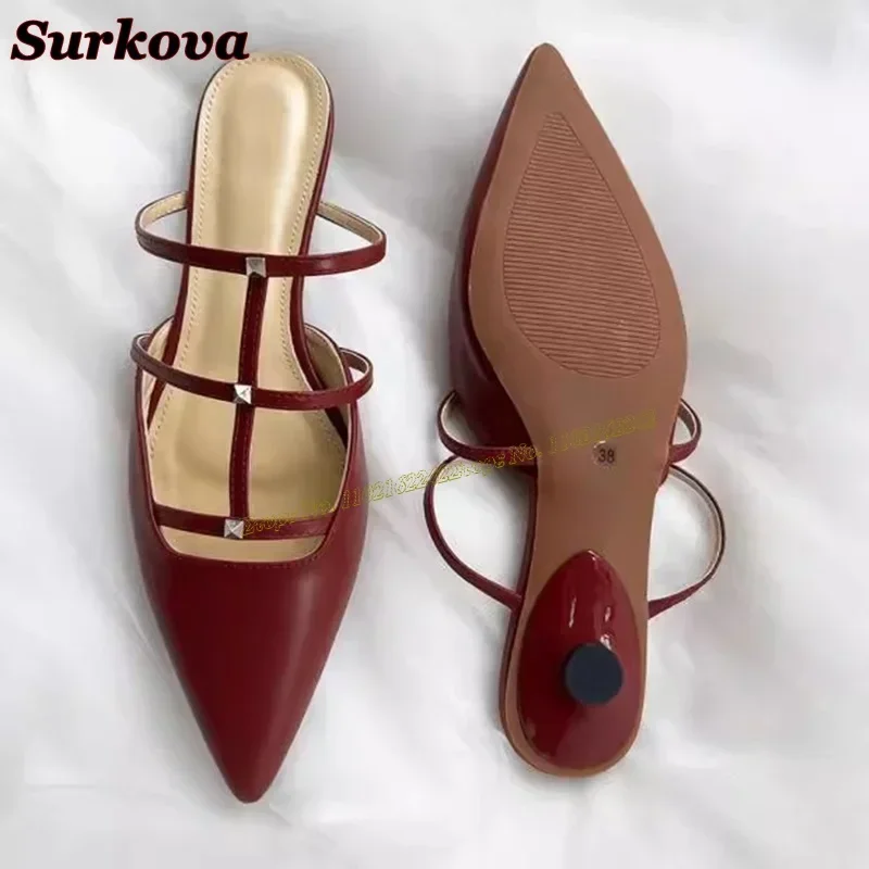 

Red Pointed Low-Heeled Sandals Hollow Roman Pumps Fashionable And Comfortable All-Match Casual Dress Slippers For Summer 40