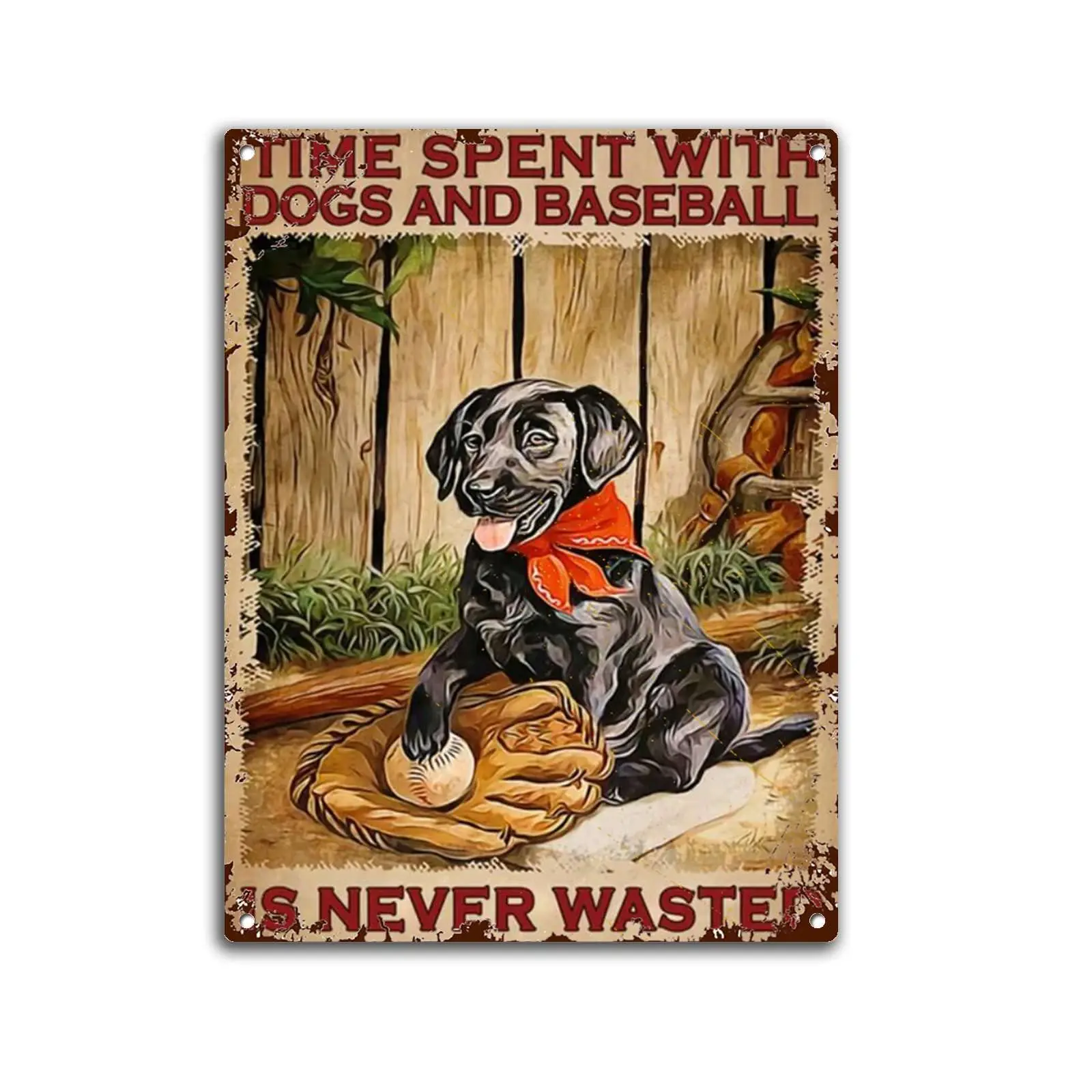 Yoeons Vintage Sign Metal Signs Time Spent with Dogs and Baseball is Never Wasted Tin Signs Vintage Retro Bar Club Cave Home Kit