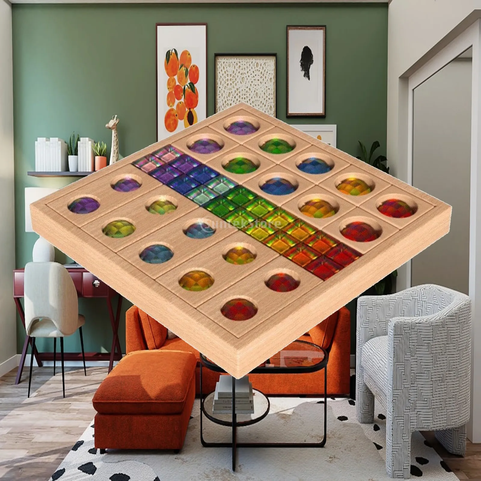 Wooden Blocks with Gem Panels Stackable Translucent Gem Building Blocks Wooden Cubes Open-Ended Stacking Toys Creative