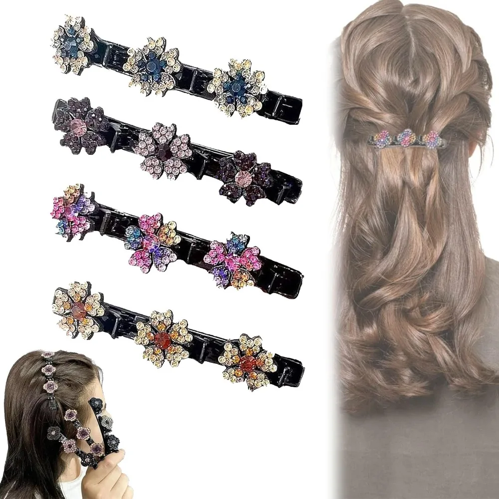 

New Sparkling Crystal Stone Hair Clips Hair Accessories Hairpin Duckbill Clip Side Clip Flower Pattern Braided Hair Clips