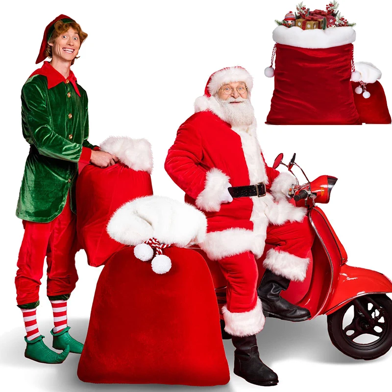 

Плюшевый мешок Санта-Клауса со шнурком, бархатные сумки для рождественских подарков, роскошный рождественский подарок, сумка для игрушек, сувениры для рождественской вечеринки