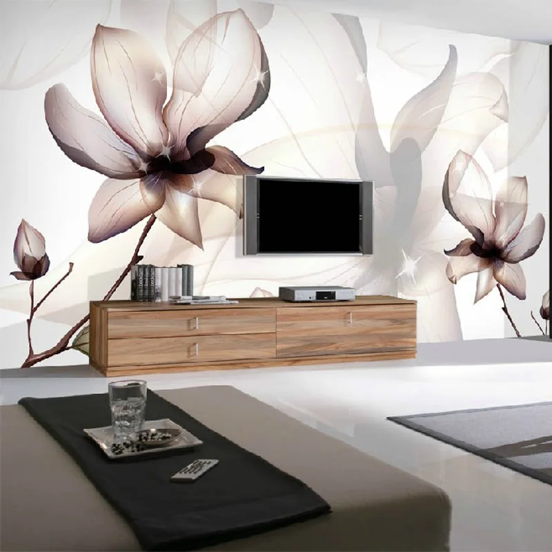 Custom 3D Wallpaper Modern Art Transparent Lotus Flowers Photo Wall Mural Living Room Dining Room Simple Home Decor Fresco