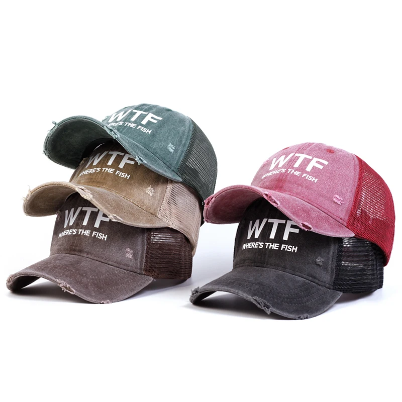 Unisex WTF Letter Embroidery Wash Baseball Net Caps Hip Hop Cap Spring Summer Outdoor Adjustable Casual Hats Sunscreen Hat