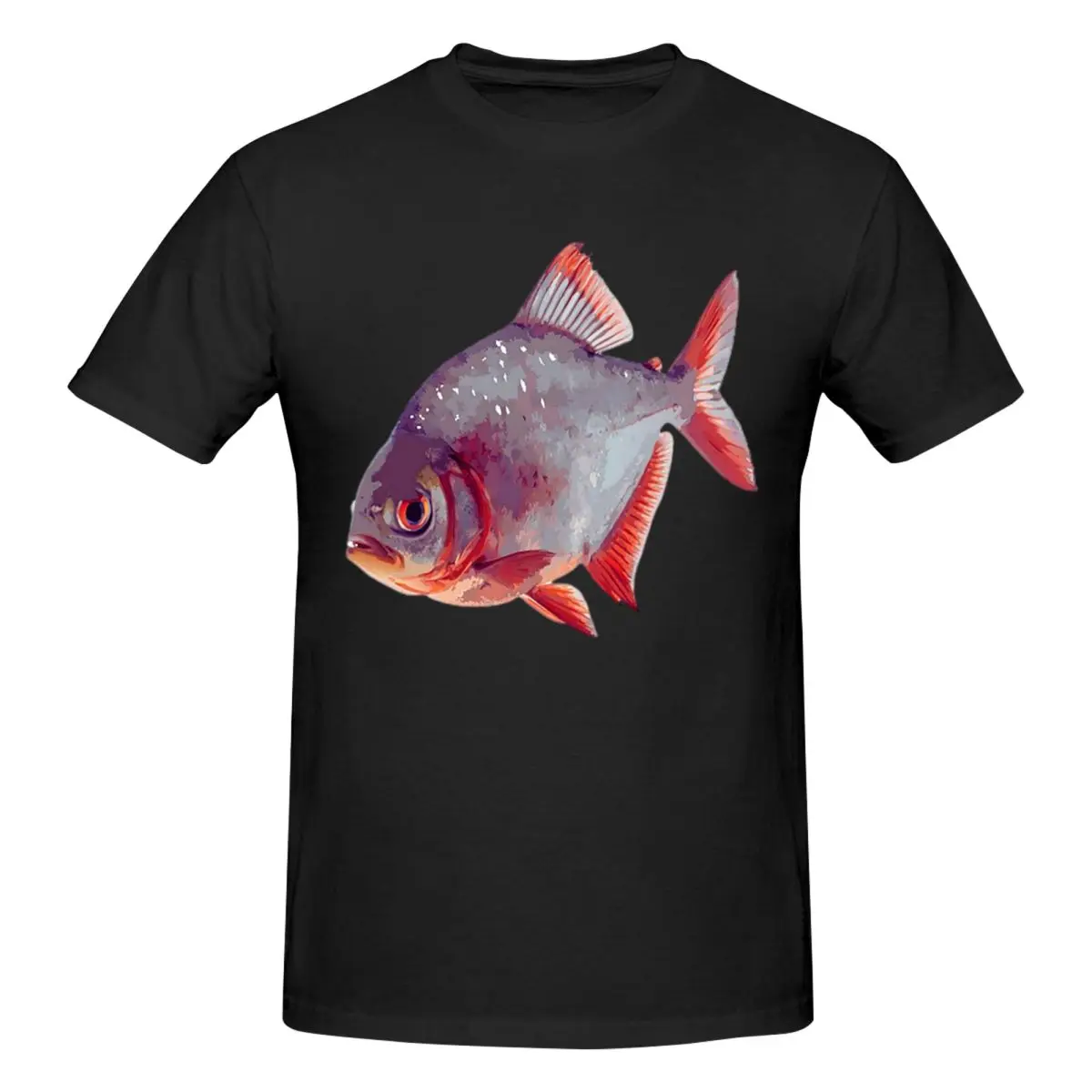 الأحمر Bellied سمكة البيرانا الأمازون الحيوانات النادرة الرجال تي شيرت موضة المتضخم تي شيرت الرجال الجولة الرقبة القطن تيز قصيرة الصيف الذكور