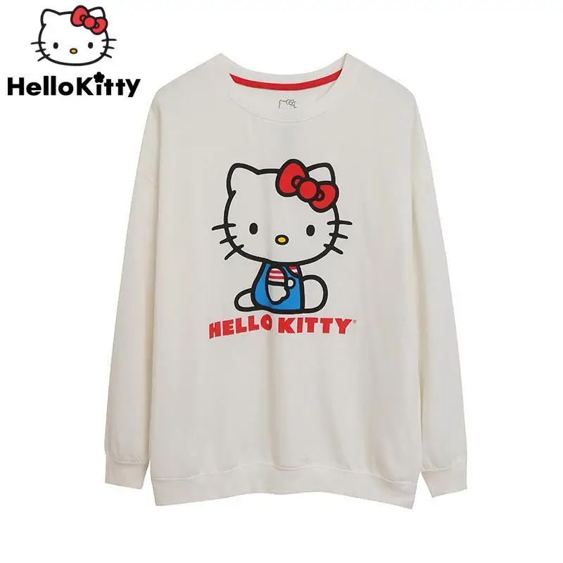 

Sanrio Hello Kitty Long Sleeve Round Neck Pullover Cartoon Cute Print Tops Women Autumn Winter Fashion Clothes Y2k Loose Shirt