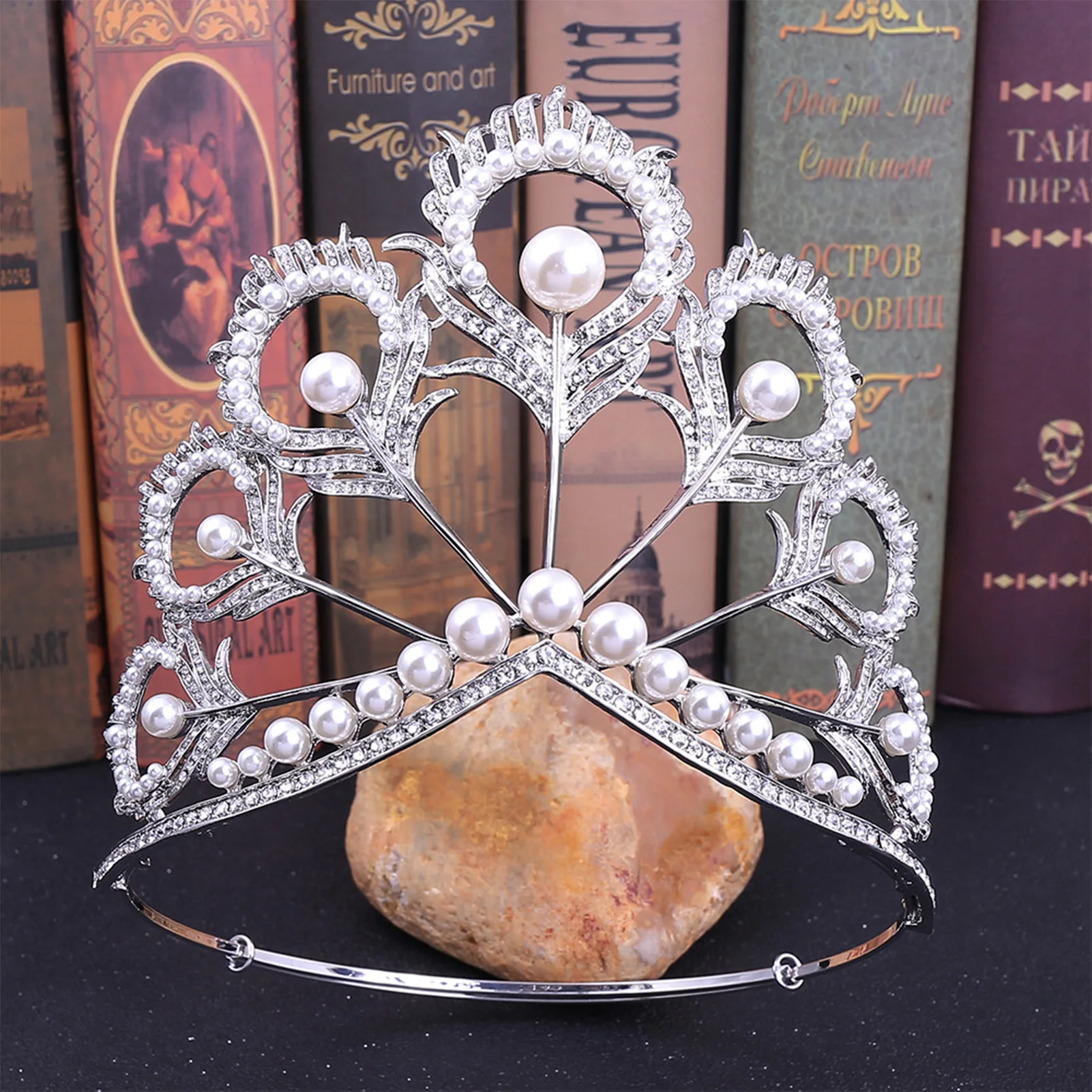 Pearl Rhinestone Crystal Crown Silver Faux Pearl Rhinestone Crown Headband for Wedding Hair Accessories