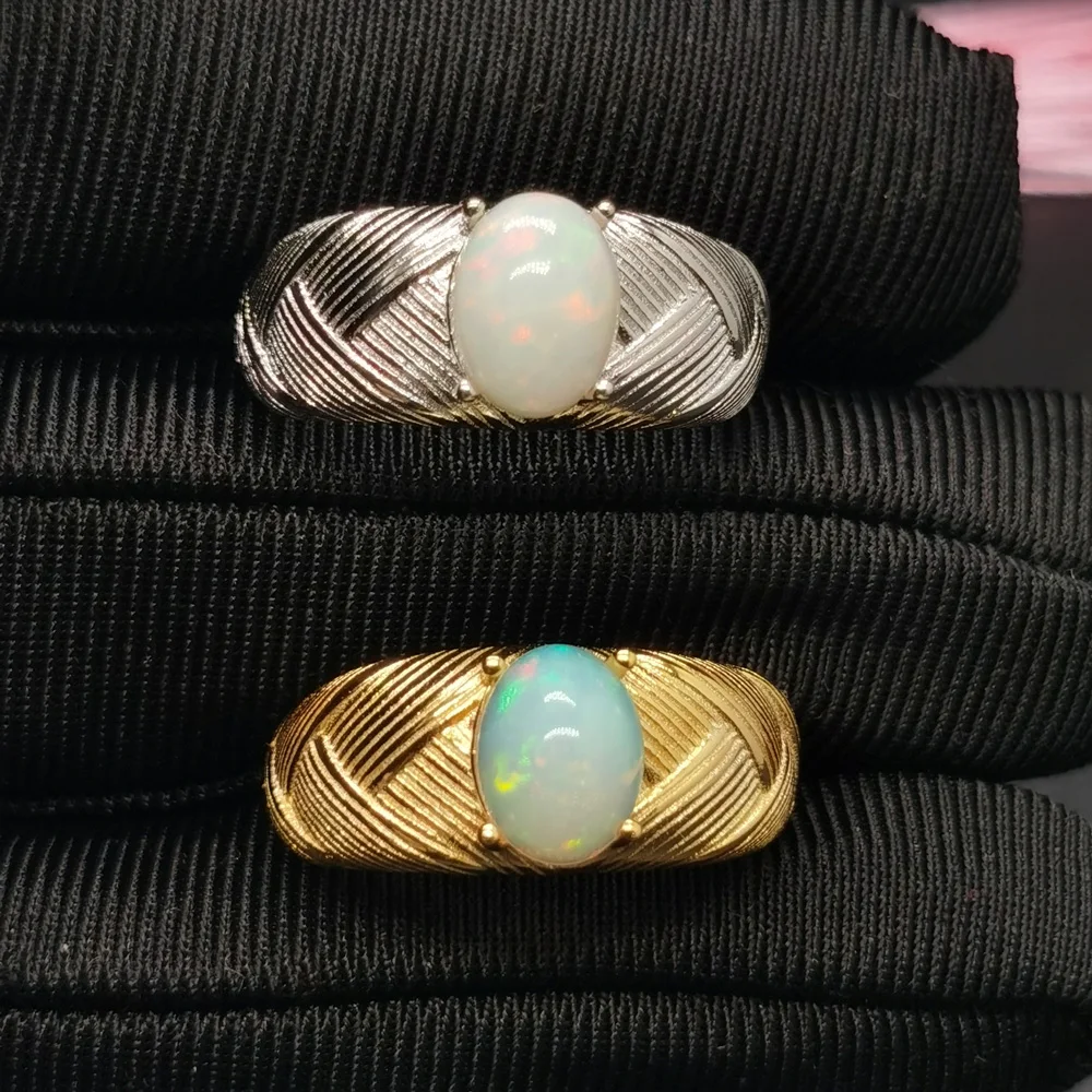 

100% Natural White Opal Ring 0.6ct 6mm*8mm Australian Opal Jewelry 3 Layers 18K Gold Plating Opal Jewelry