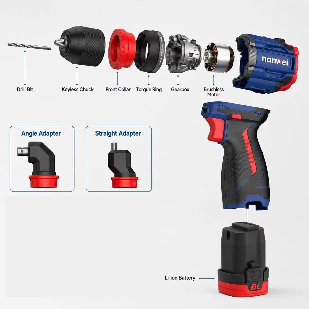 4in1 16V Cordless Drill Set Electric Screwdriver Mini DIY Tool Variable Speed Brushed Motor Battery Power