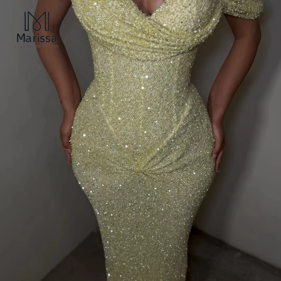 فستان ماريسا طويل أنيق مصنوع حسب الطلب بحمالة على شكل حرف v وذيل السمكة للمناسبات الخاصة بدون أكتاف ترتر للحفلات الراقصة #2