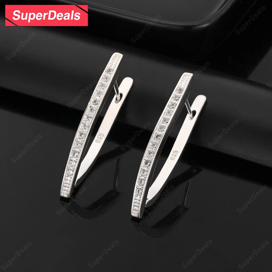 

SuperDeals 925 Sterling Silver AAA Zircon V Shape Hoop Earrings Women Elegant Jewelry Birthday Party Classic Luxury Gift