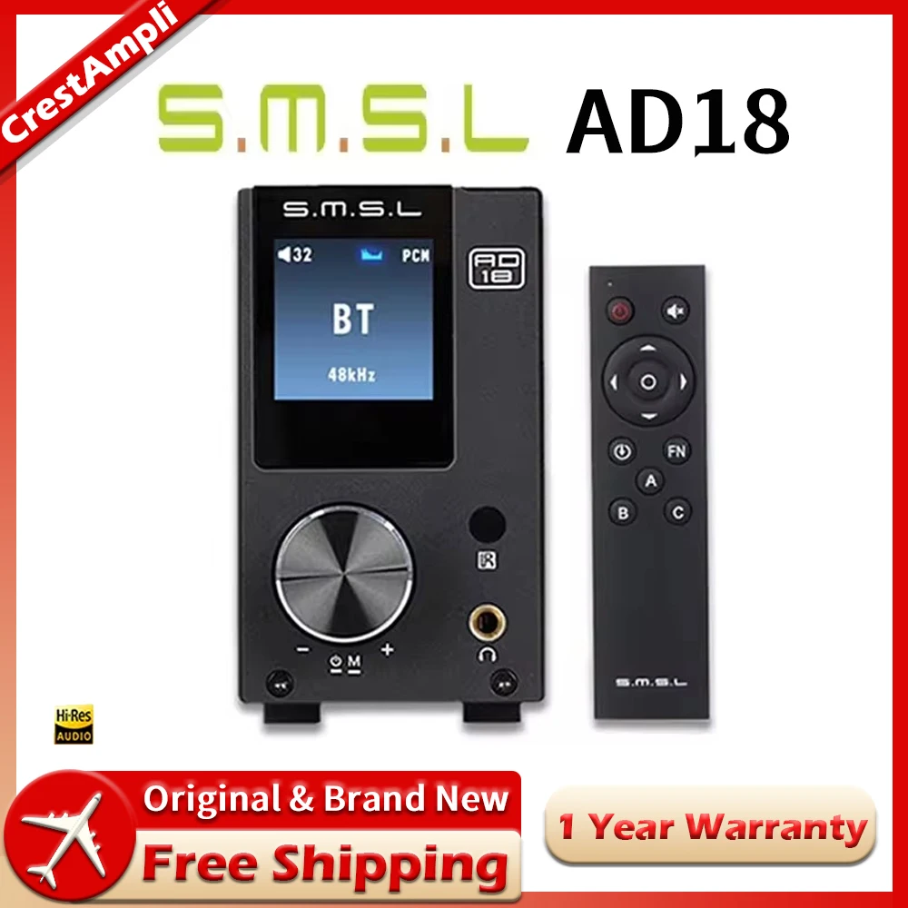 

SMSL AD18 HIFI Audio Stereo Amp Supports Bluetooth4.2 Apt-X DSP DAC 80W*2 Class D Integrated Full Digital Sound Power Amplifier