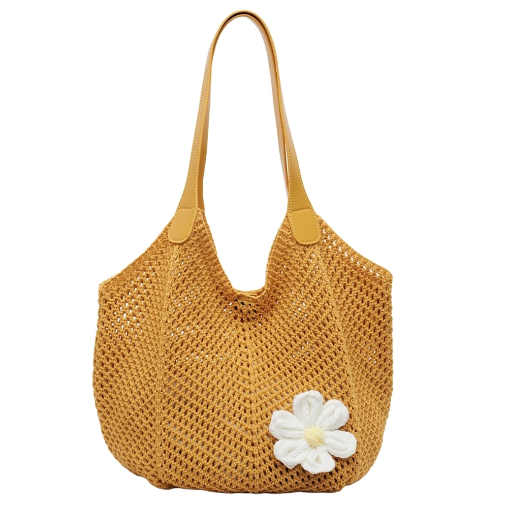 

Women Large Capacity Woven Tote Bag Casual All-Match Hollow Out Flower Buckle One Shoulder Bags Daily Commute Underarm Packs