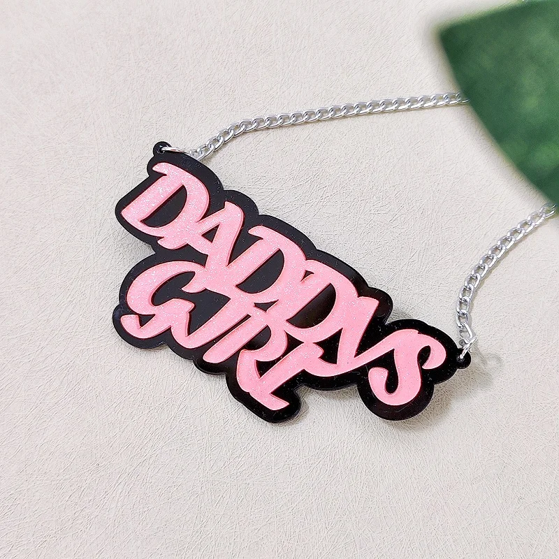 رسائل الحلو Daddys فتاة قلادة قلادة للنساء الوردي لطيف مجوهرات الاكريليك الملحقات