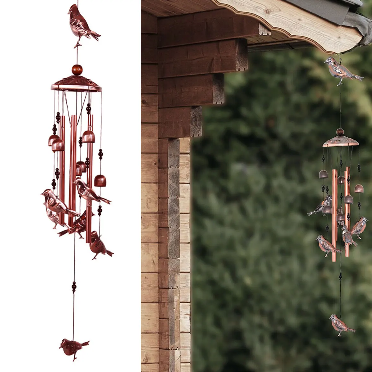 

2023 New Outdoor Bird Crystal Wind Chimes Copper Hanging Ornament Home Hanging Pendants Yard Door Bell Garden Decor Gifts