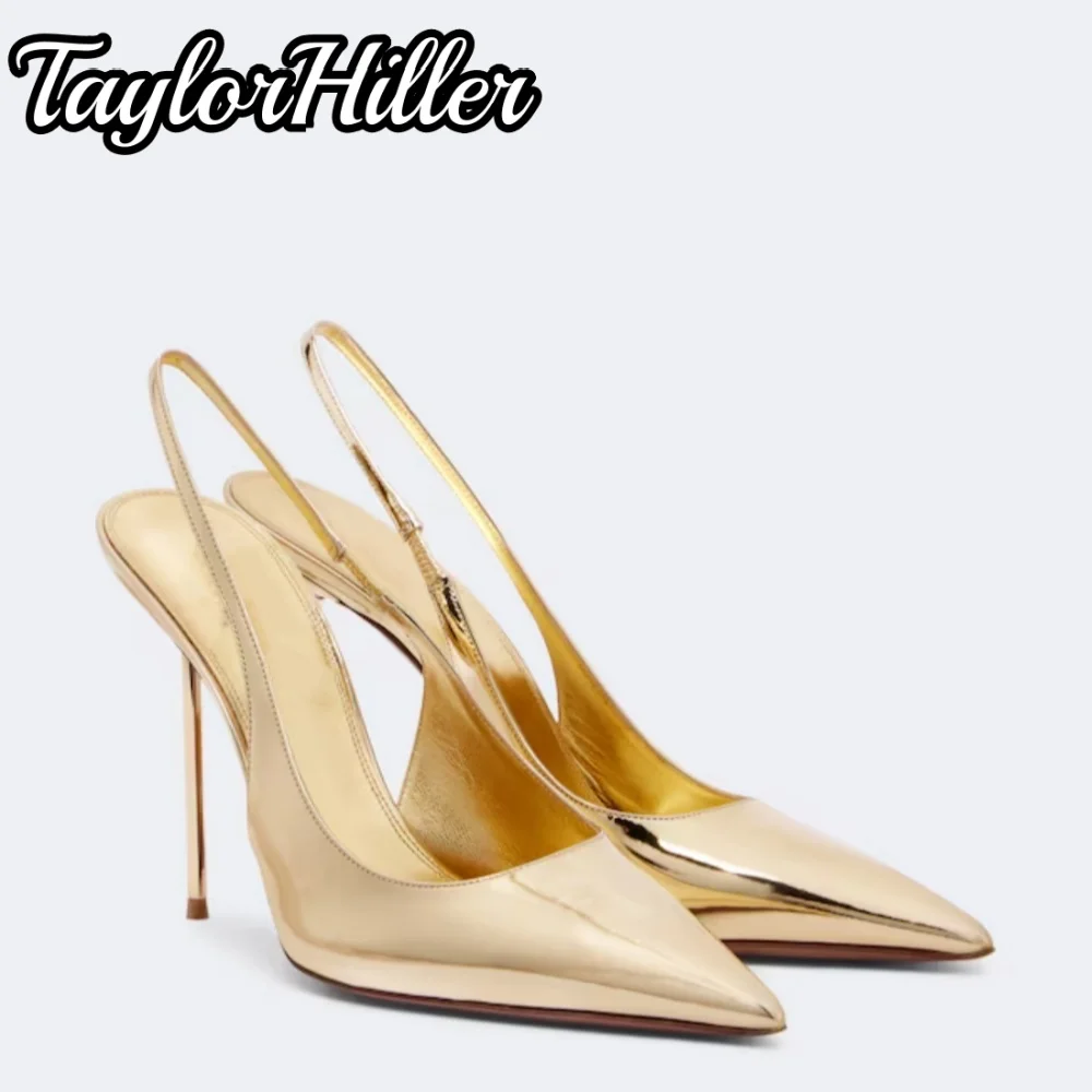 Luxury Strappy Rhinestones Decor Heeled Sandals Strange Style Grey Satin Patent Leather High Heels Lady Dress Banquet Shoes 2026 view 6