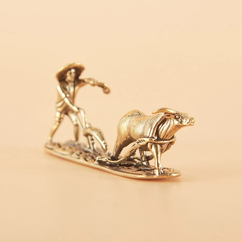 Beautiful Antique Tea Pet Brass Carving - Old Farmer & Cow Concept - Aesthetic Home Decorative Item