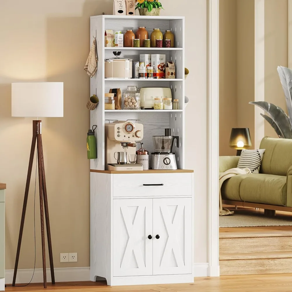 Bakers Rack Microwave Stand with Customizable Pegboard and Storage