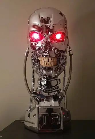 1/1 스케일 복제 수지 터미네이터 T800 해골 Endoskeleton 리프트 크기 흉상 그림 빛 LED 눈 T-800 T2 동상 모델 홈 장식