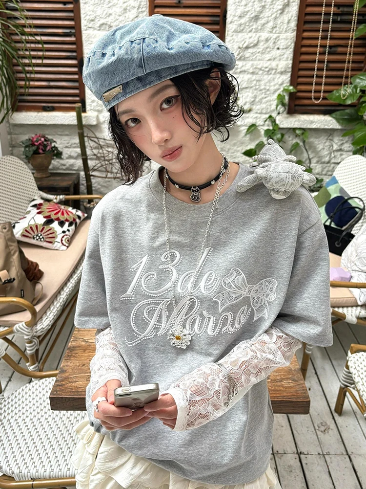 

Women Grey Gothic T-shirt Harajuku Y2k Tees Top Vintage Aesthetic Long Sleeve Asymmetrical T-shirts 2000s Emo Oversize Clothes