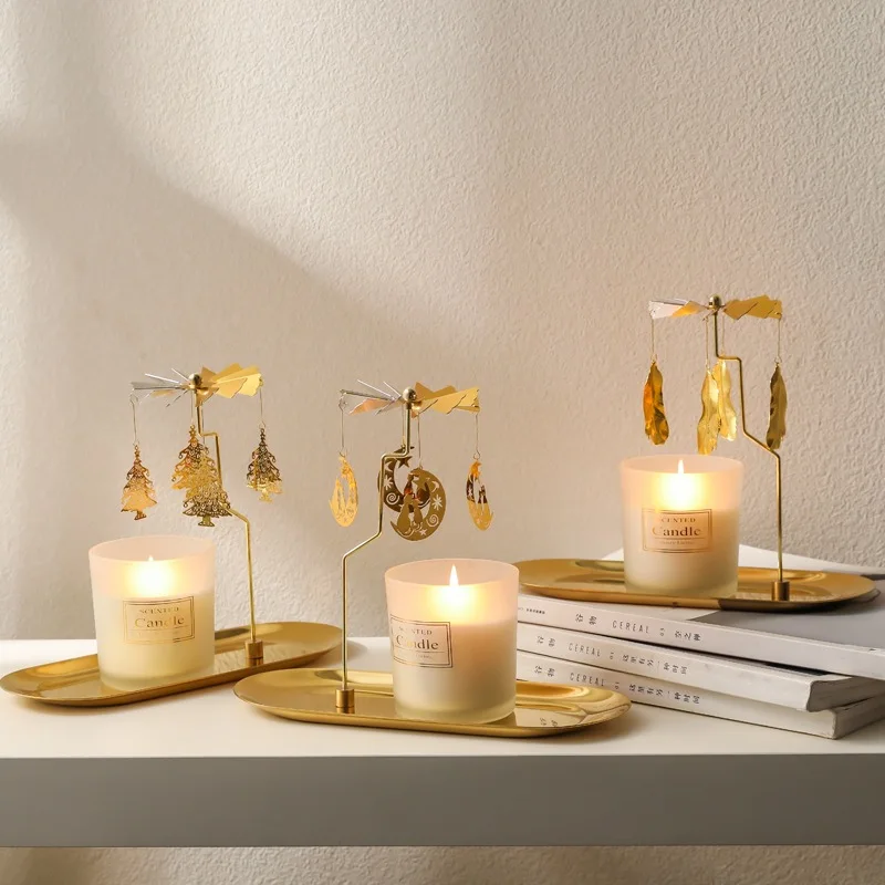 Tray Rotating Candle Holder Aroma Candle Romantic Revolving Lamp Windmill Spinning Tea Light Candlesticks Christmas Day Gift
