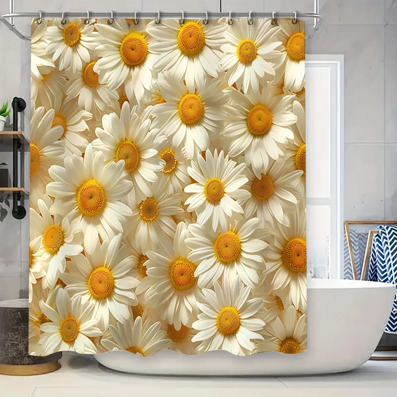 

Charming Floral Design Bath Shower Curtain Waterproof Fabric Flower Print Decorative Room Home Decoration White Daisy 3D Pattern