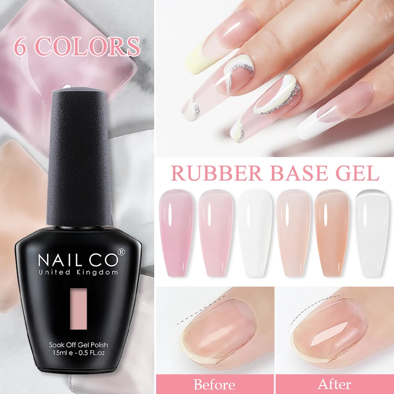 NAILCO Rubber Base Gel Polish Milky Pink Jelly White Beige 6Colors Glass Bottle Gel Varnish Manicure Semi Permanent Nail Art Gel
