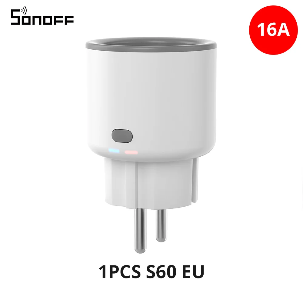 SONOFF S60 EU 16A IPlug Wi-Fi Smart Socket 1-5PCS Overbelastingsbeveiliging Smart Scene Afstandsbediening via EWeLink Alexa Google IFTTT