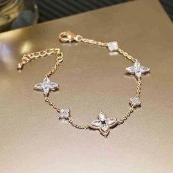 Personalized Fashion Crystal Flower Bracelet for Women Stainless Steel Korean Bracelet High Quality Jewelry Accessories Gift