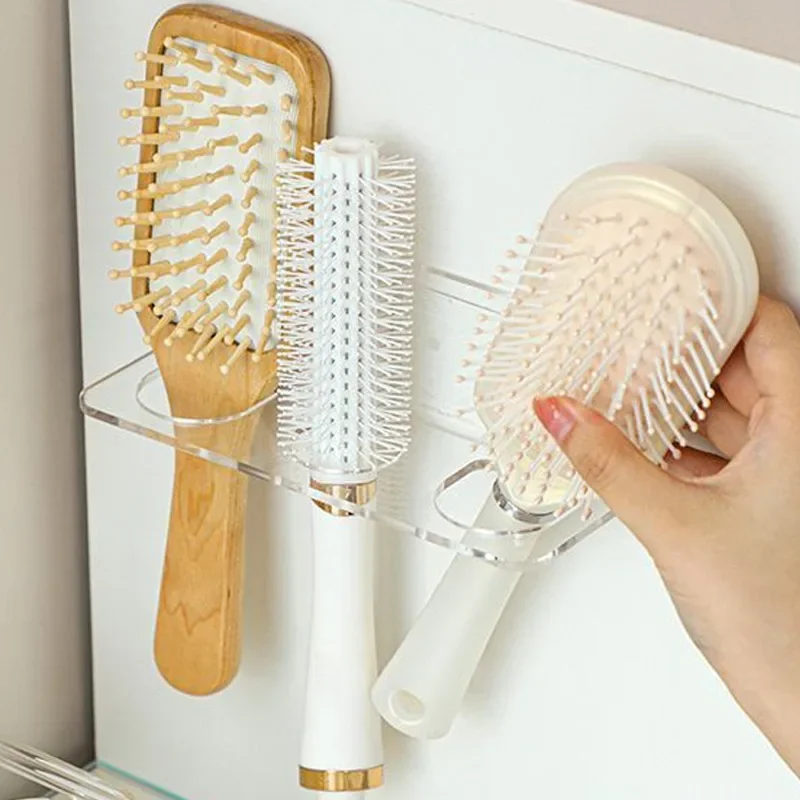 Wall-Mounted Comb Storage Rack Bathroom Hair Brushes Holder Household Organizer Multi Purpose Transparent Acrylic Comb Shelves