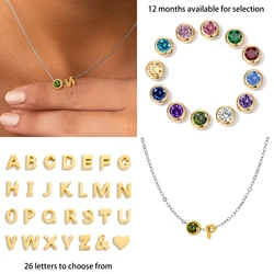 Elegant stainless steel women's necklace, capital letters, rhinestone pendant, birthday stone, DIY commemorative jewelry