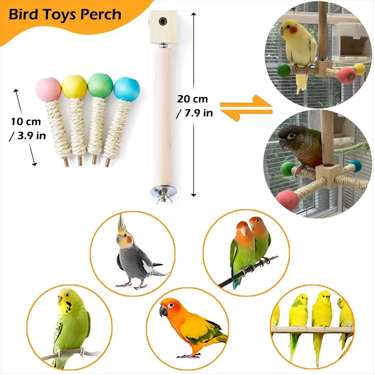A24I Bird Stand Perch Toy,Interactive Parakeet Toys,Wooden Exercise Wheel Parrot Toy, Enrichment Cockatiel Toy for Birds Cage