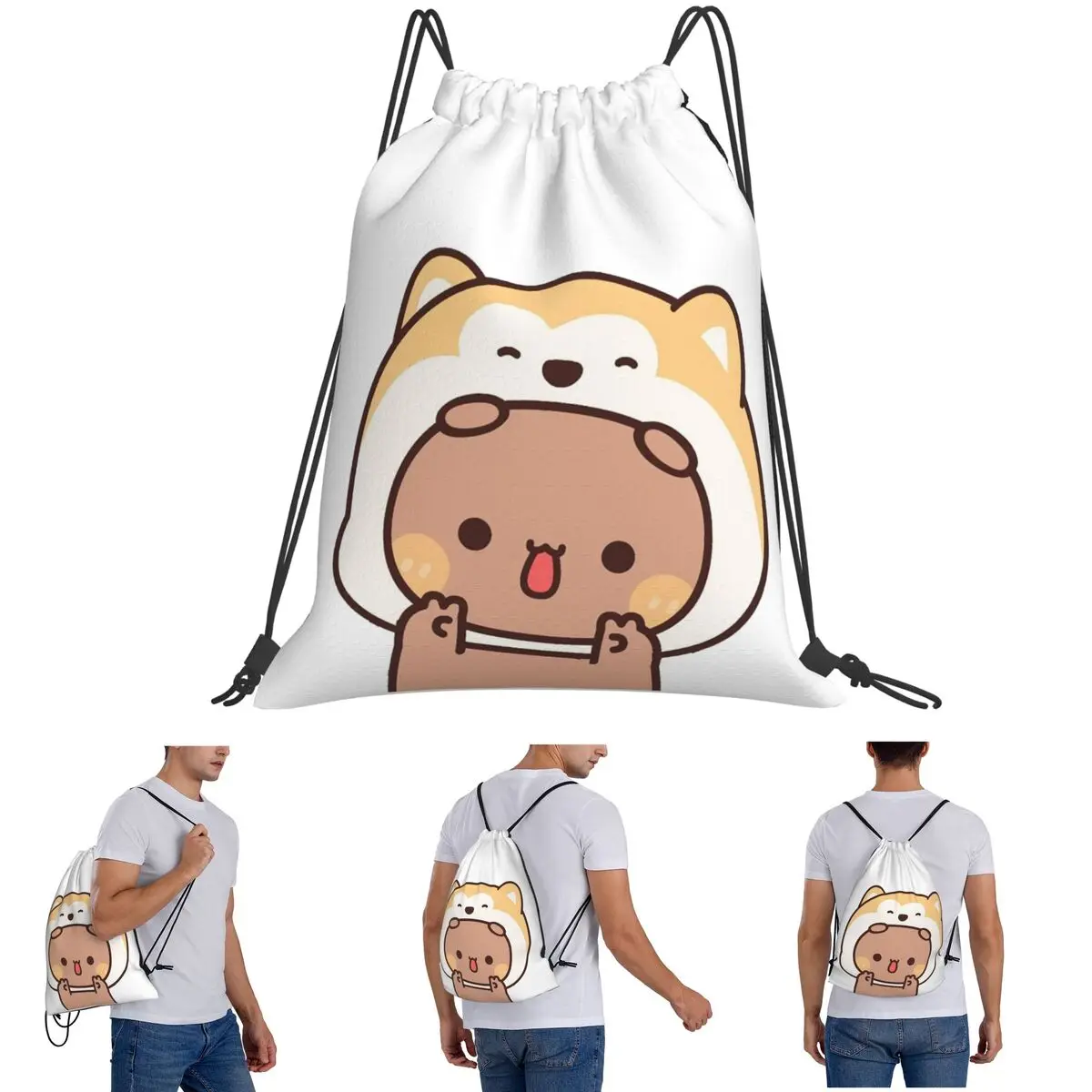 Bear And Panda Bubu Dudu Backpacks Fashion Drawstring Bundle Pocket Storage Bag Book Bags for Man Woman School