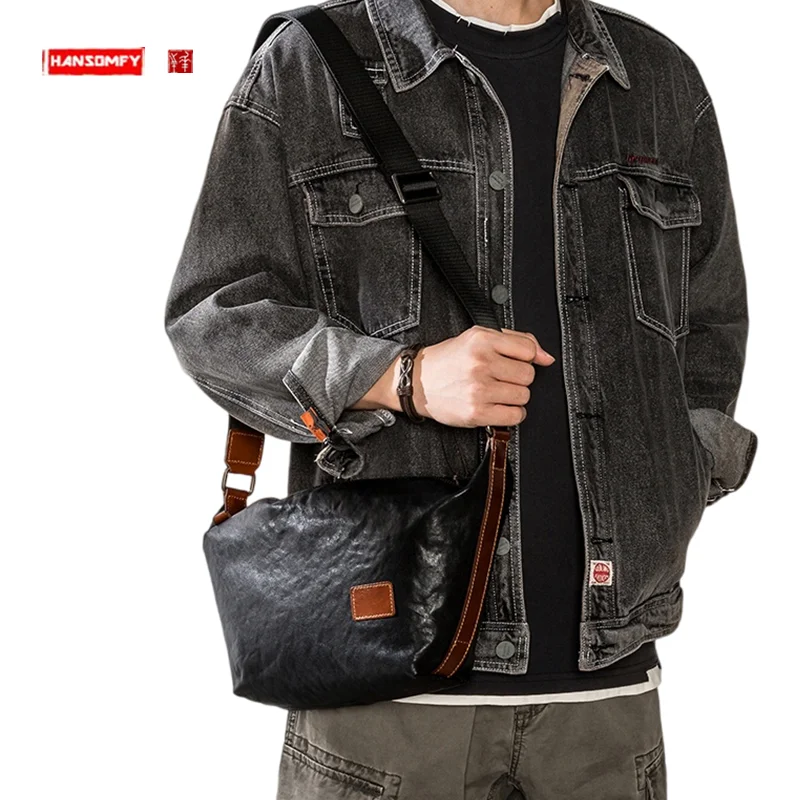 New Genuine Leather Fashion Brand Crossbody Bag Men's Cowhide Leather Shoulder Bag National Fashion Youth Messenger Bag Women